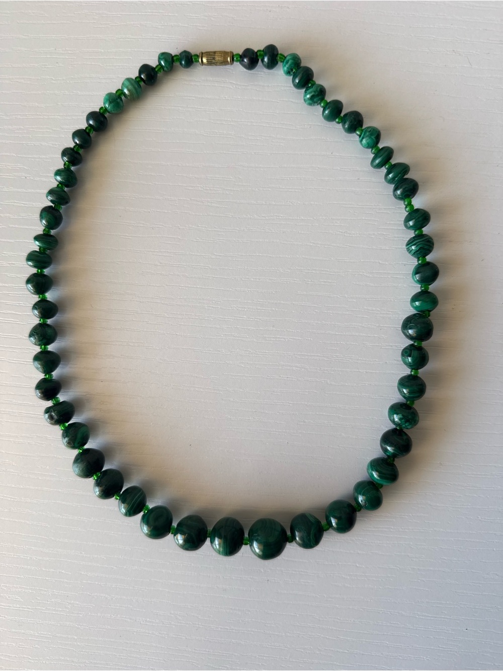 Vintage Malachite Beaded Necklace 19” Statement Piece